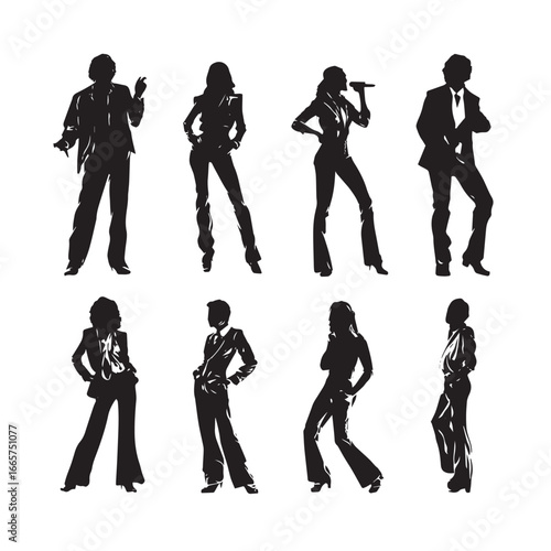 Vector illustration of disco silhouette set, Black & White silhouette set