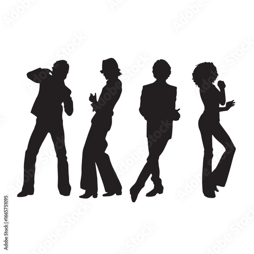 Vector illustration of disco silhouette set, Black & White silhouette set