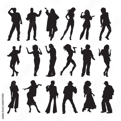 Vector illustration of disco people silhouette set, Black & White silhouette set