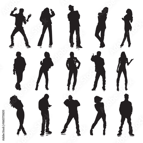 Vector illustration of disco people silhouette set, Black & White silhouette set