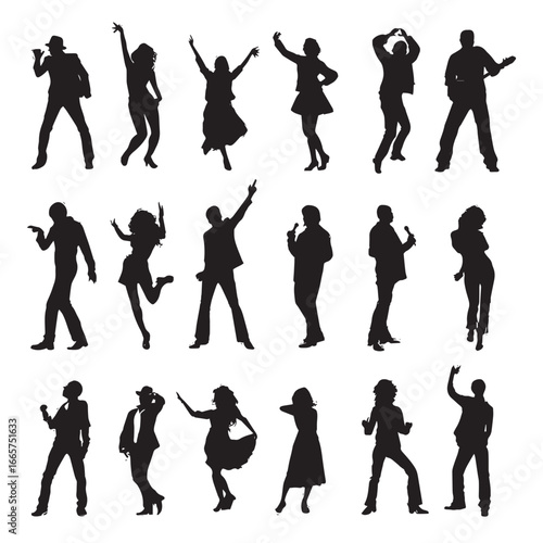 Vector illustration of disco people silhouette set, Black & White silhouette set
