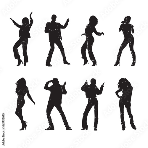 Vector illustration of disco dancing silhouette set, Black & White silhouette set