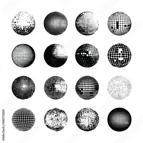Vector illustration of disco ball silhouette set, Black & White silhouette set