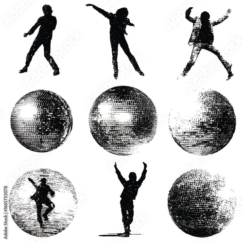 Vector illustration of disco ball silhouette set, Black & White silhouette set