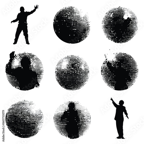 Vector illustration of disco ball silhouette set, Black & White silhouette set