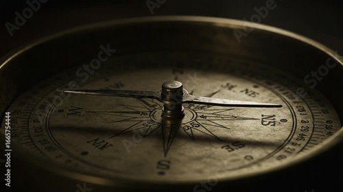 Rotating Antique Compass Needle Close Up in Soft Light