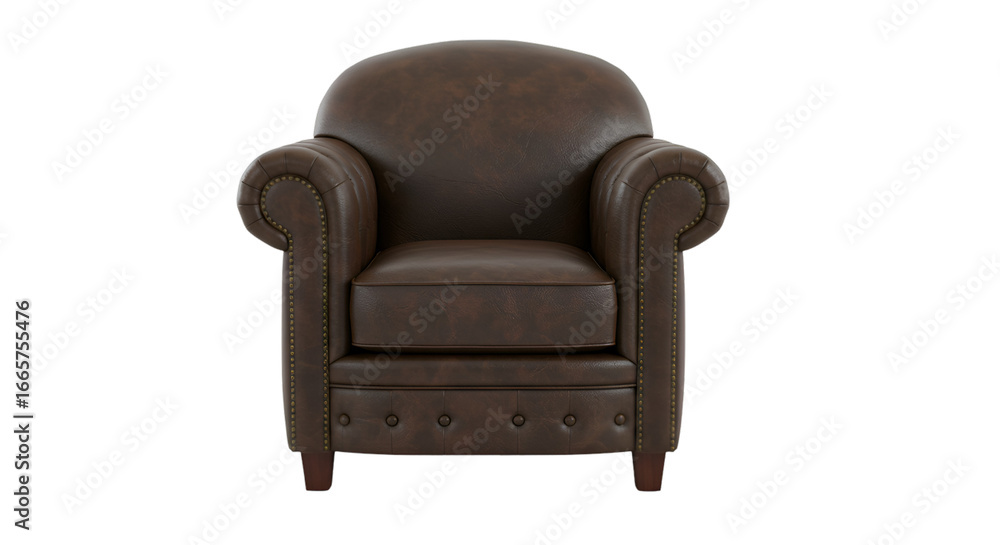Fototapeta premium Classic Brown Leather Armchair On Isolated Transparent Background Photo