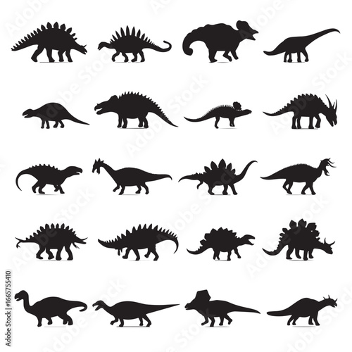 Vector illustration of dinosaur silhouette set, Black & White silhouette set