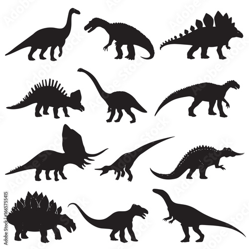 Vector illustration of dinosaur silhouette set, Black & White silhouette set