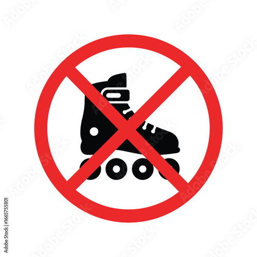 No rollerblading sign vector illustration prohibition symbol skating ban icon safety warning graphic