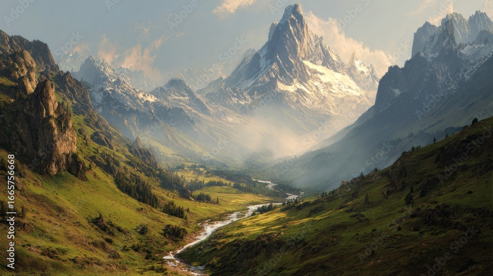 Fototapeta premium Mountain valley with river
