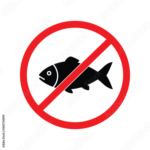 No fish allowed sign prohibited seafood symbol forbidden aquatic life icon vector graphic