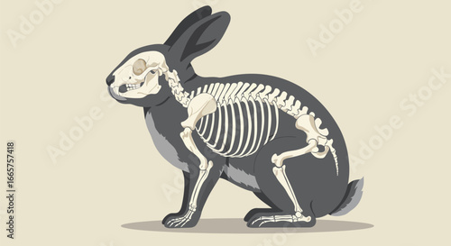 Rabbit with Anatomical Skeleton Illustration