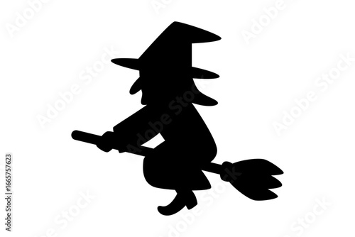 Halloween material: Silhouette of a witch flying on a broomstick