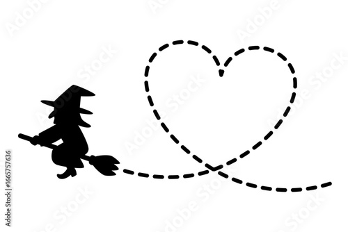 Halloween material: Silhouette of a witch flying on a broomstick