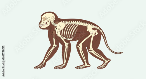 Monkey with Anatomical Skeleton Illustration