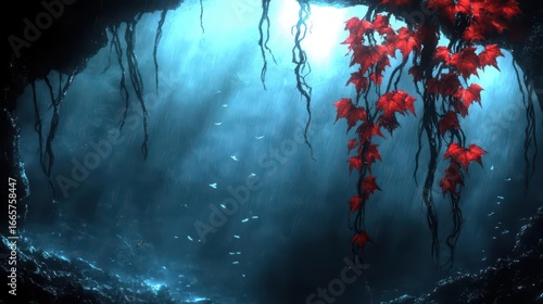 Red Vines in a Rainy Cave