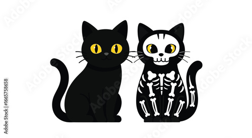 Cat with Anatomical Skeleton Illustration