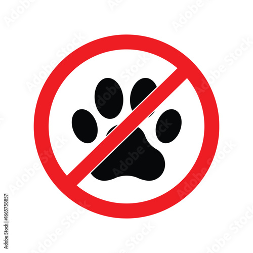 No pets allowed sign animal paw print prohibition symbol vector illustration