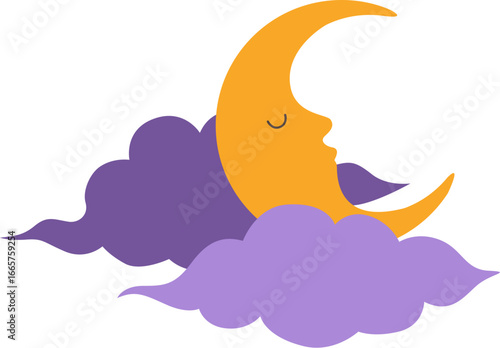 Cute Crescent Moon Sleeping Illustration