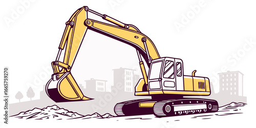 Excavator Illustration Heavy Construction Machinery Vector Design