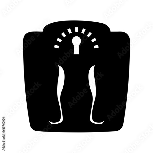Simple black and white illustration of a balance scale for weight