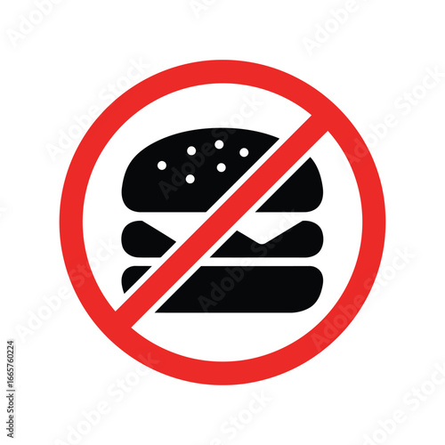 No fast food icon prohibition sign unhealthy eating symbol diet restriction burger ban vector graphic