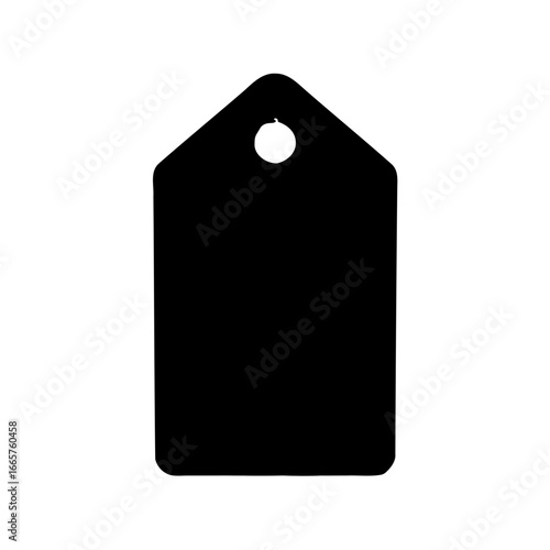 Isolated black price tag with rounded corners and a hole for hanging