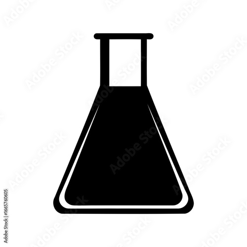 Illustration of a black laboratory flask, used in scientific experiments and research