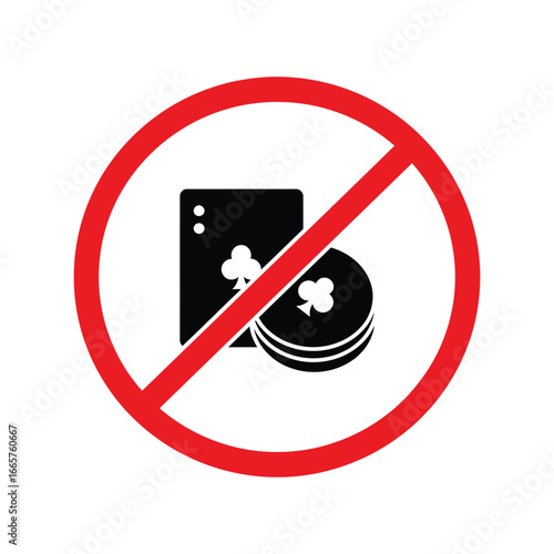 No gambling sign vector illustration casino ban symbol forbidden card game icon addiction warning graphic
