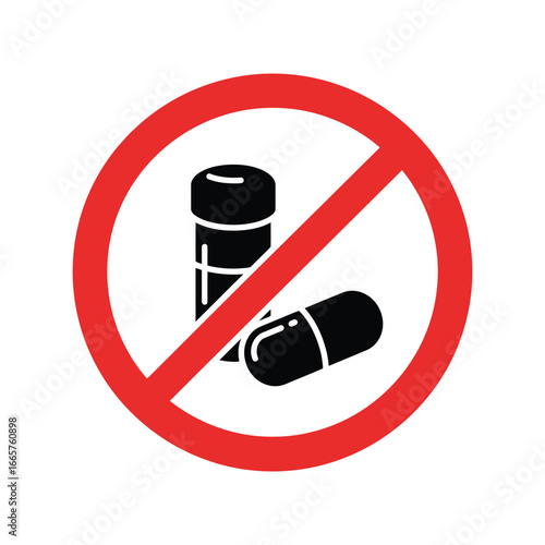 No pills icon vector medicine prohibition sign health warning symbol pharmaceutical ban