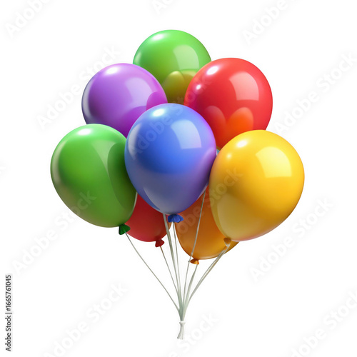 3d vibrant balloon cluster isolated on transparent background
