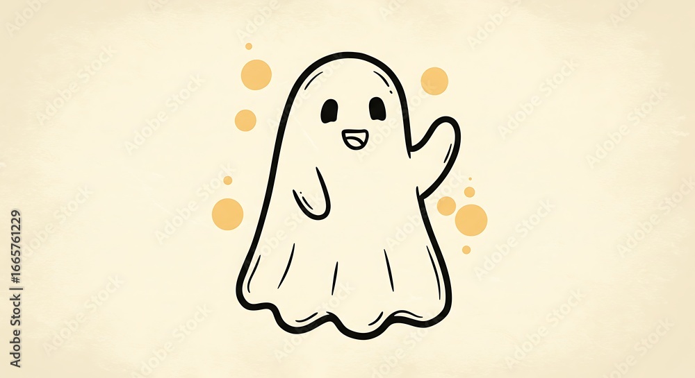 Fototapeta premium Cute Cartoon Ghost with Happy Expression and Subtle Bubbles