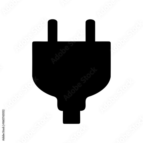 Black silhouette graphic of an electrical power plug against a white background