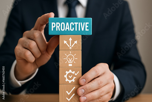Business concept of proactive businessman. Proactive or reactive solution.