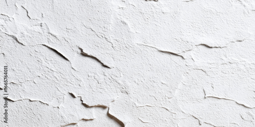 Obraz premium textured white wall showing cracks and uneven surfaces, creating a rustic and aged appearance.
