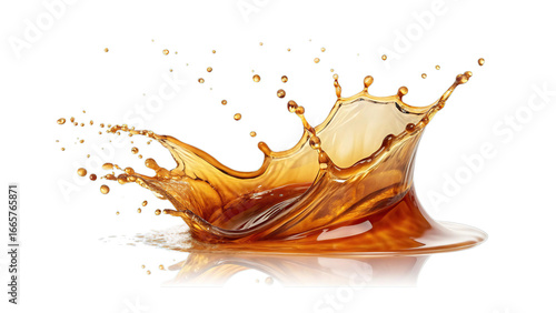 Dynamic amber liquid splash crown shape isolated on transparent background