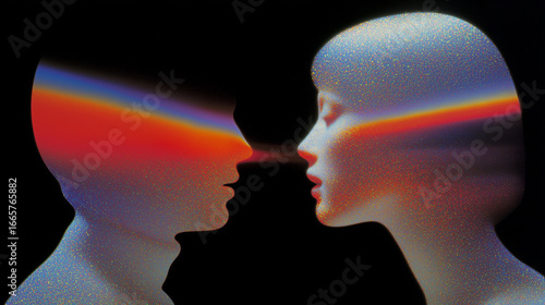 Canvas Print Unique characters dialogue between two people confused conversation, symbolizing