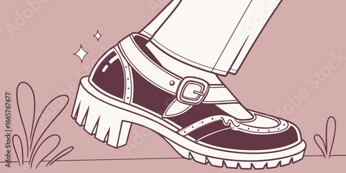 Fashion high heel with buckle strap displayed on pink background vector illustration.