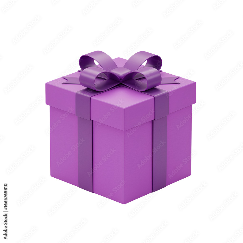 Obraz premium Isolated 3D Rendered Purple Gift Box With Ribbon Bow On Black Background