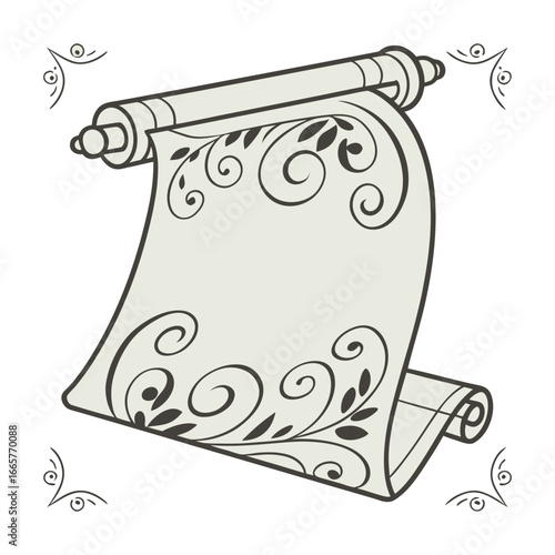 A scroll flag paper banner in a vintage retro woodcut style