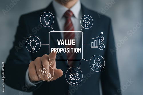 VALUE PROPOSITION. Concept of value proposition in futuristic virtual style