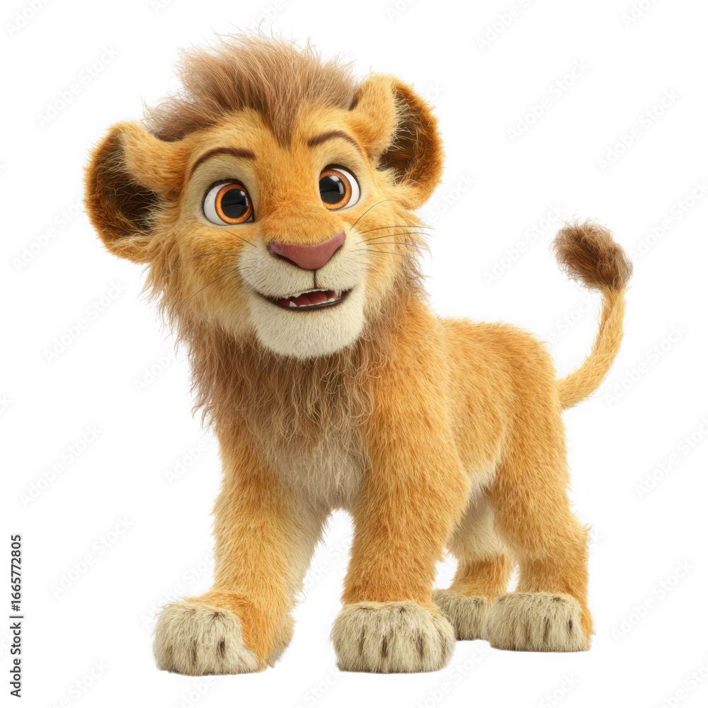 Obraz premium Cute lion cub standing, isolated on transparent background