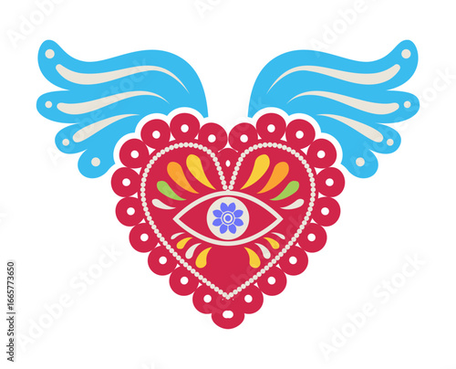 Winged Mexican Folk Sacred Heart