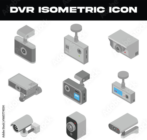 DVR and CCTV Security Cameras Isometric Icons – Surveillance Equipment Set