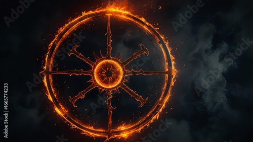 Fiery sigil circle glowing with flames Halloween horizontal background