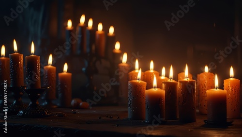 Spooky candle cluster with hollow glow Halloween backdrop