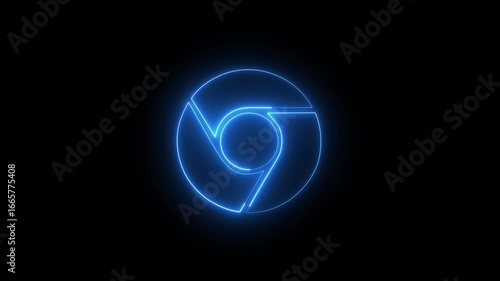 
Glowing neon Chrome app icon animation on black background. Web browser icon
