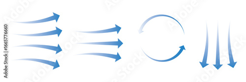 Wind Airflow icon set in modern vector style, representing ventilation, fresh breeze, weather, climate, energy, eco concept, environment, circulation, natural flow, and clean air Variety design.  EPS 