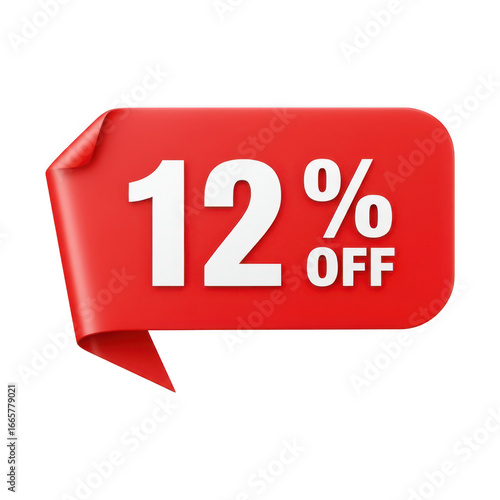 Vibrant glossy red banner announcing a special 12 percent off sale offer transparent background